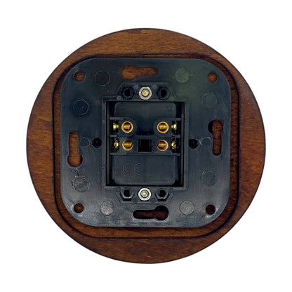 Retro Style Black Ceramic Crossing Push Button Switch Flush-Mounted Dark Wood Frame, D100mm