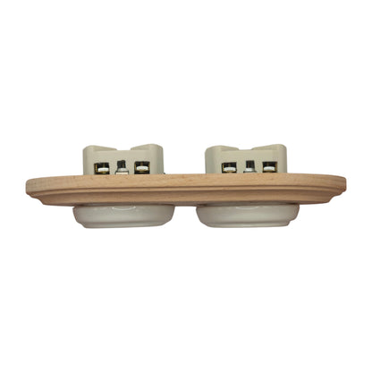 Retro Style White Ceramic German Schuko Socket – Retro Loft Style | Vintage Design, Flushed-Mounted, Natural Wood Frame