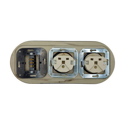 Double black French porcelain socket with light switch, flush-mount, back