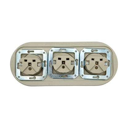 Triple Power Porcelain Socket – Retro Loft Style | Vintage Design, Flush-Mounted, French Socket in White Ceramic