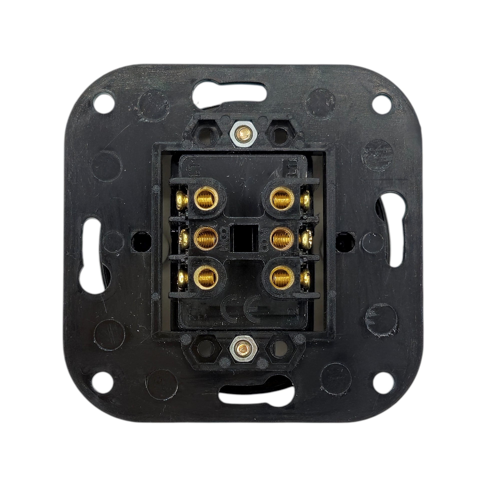 black porcelain 2gang2way toggle switch insert, flush-mount, back