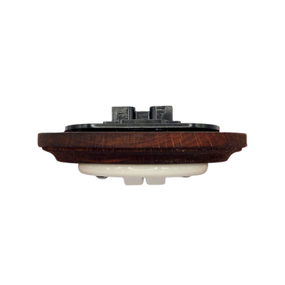 Wooden Frame Porcelain Light Switch Loft Retro 2-gang Two-way Flush-Mounting Vintage Cottage Ceramic Dark Brown With White