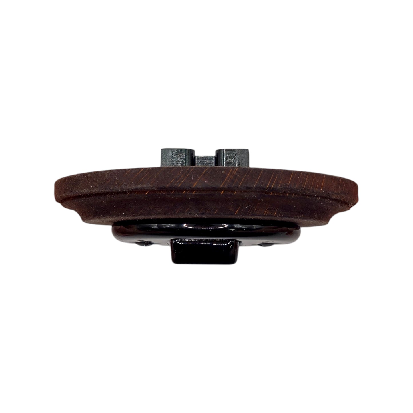 Retro Style Black Ceramic Two-Pole Push Button Switch Flush-Mounted Dark Wood Frame, D100mm