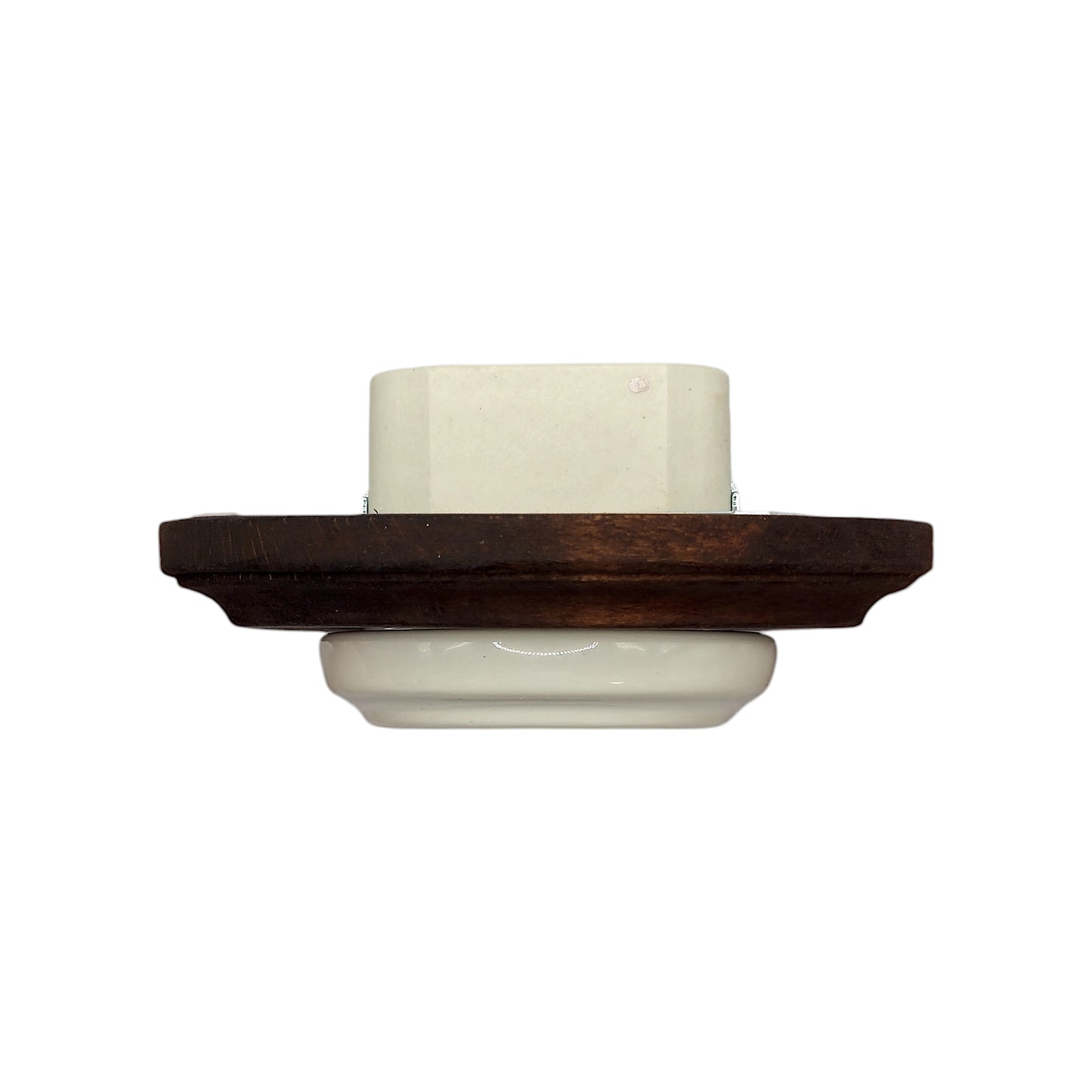 Wooden French Power Socket Porcelain Loft Retro Electrical Flush-Mounting Vintage Cottage Ceramic Brown With White