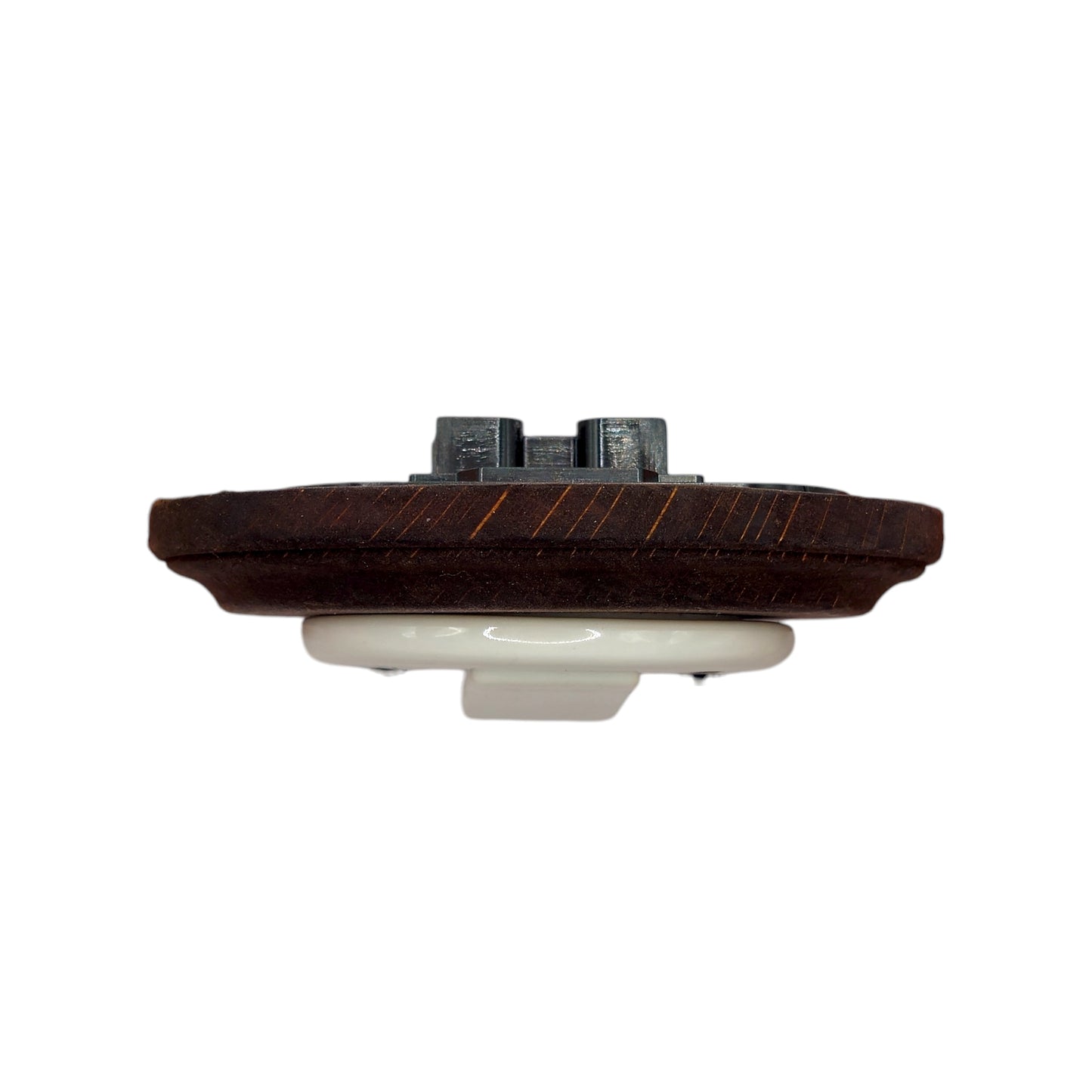 Retro Style White Ceramic Crossing Push Button Switch Flush-Mounted Dark Wood Frame, D100mm