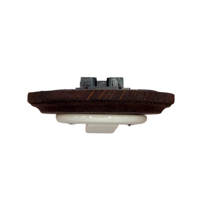 Retro Style White Ceramic Crossing Push Button Switch Flush-Mounted Dark Wood Frame, D100mm