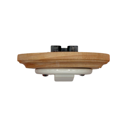 Retro Style White Ceramic Crossing Push Button Switch Flush-Mounted Natural Wood Frame, D100mm