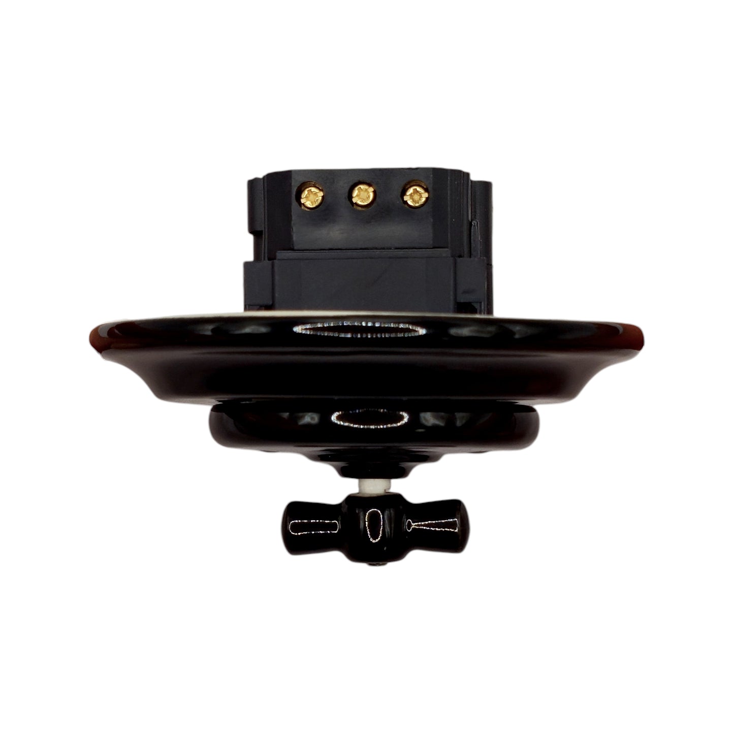 black porcelain intermediate rotary light switch, flush-mount, side