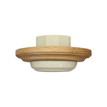 Wooden German Power Socket Porcelain Loft Retro Electrical Flush-Mounting Vintage Cottage Ceramic Natural Beige With White