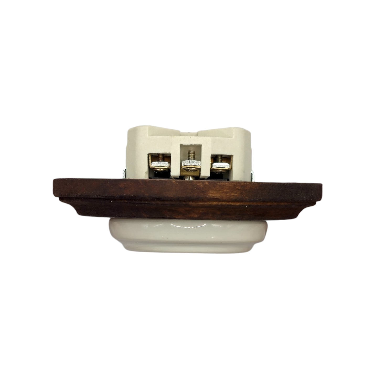 Wooden French Power Socket Porcelain Loft Retro Electrical Flush-Mounting Vintage Cottage Ceramic Brown With White