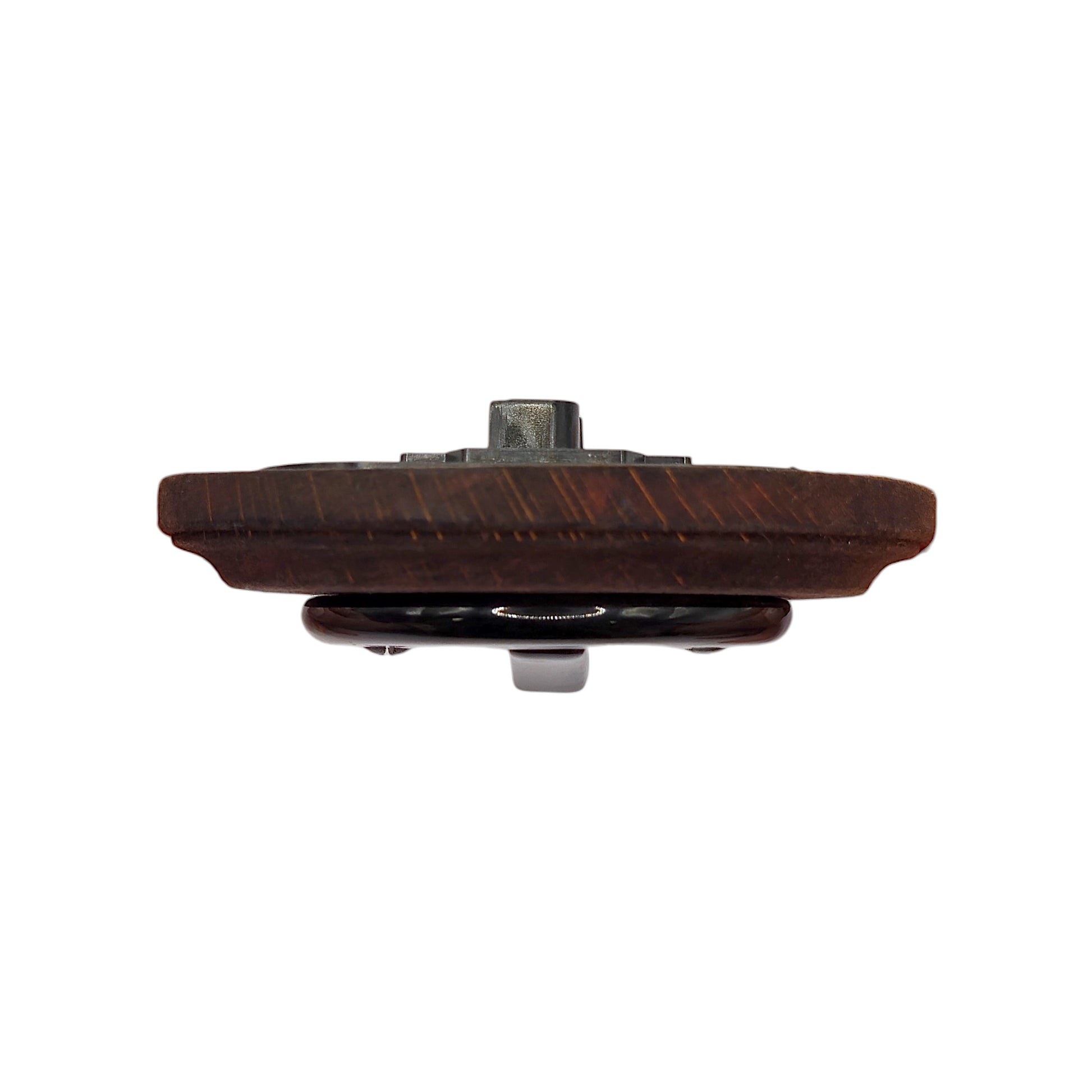 black porcelain 1gang2way light switch dark wood frame, flush-mount, side2