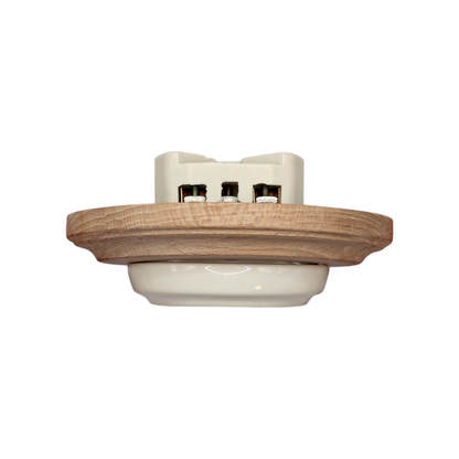 Wooden German Power Socket Porcelain Loft Retro Electrical Flush-Mounting Vintage Cottage Ceramic Natural Beige With White