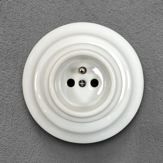 Porcelain Loft Retro Electrical French Socket Flush-Mounting Vintage Cottage Ceramic White
