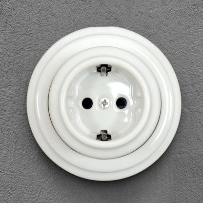 Surface-Mounting German Schuko Power Socket Porcelain Loft Retro Electrical Vintage Cottage Ceramic White