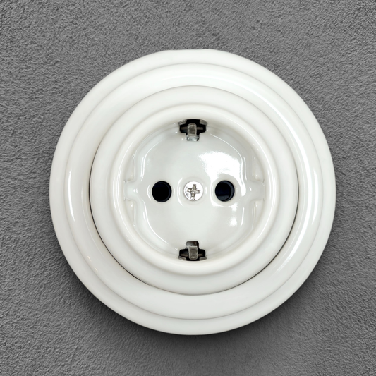 Surface-Mounting German Schuko Power Socket Porcelain Loft Retro Electrical Vintage Cottage Ceramic White