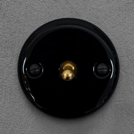 Porcelain Loft Retro Toggle Wall Light Switch Cover 1-gang 2-way Surface-Mounting Vintage Cottage Home Decor Black