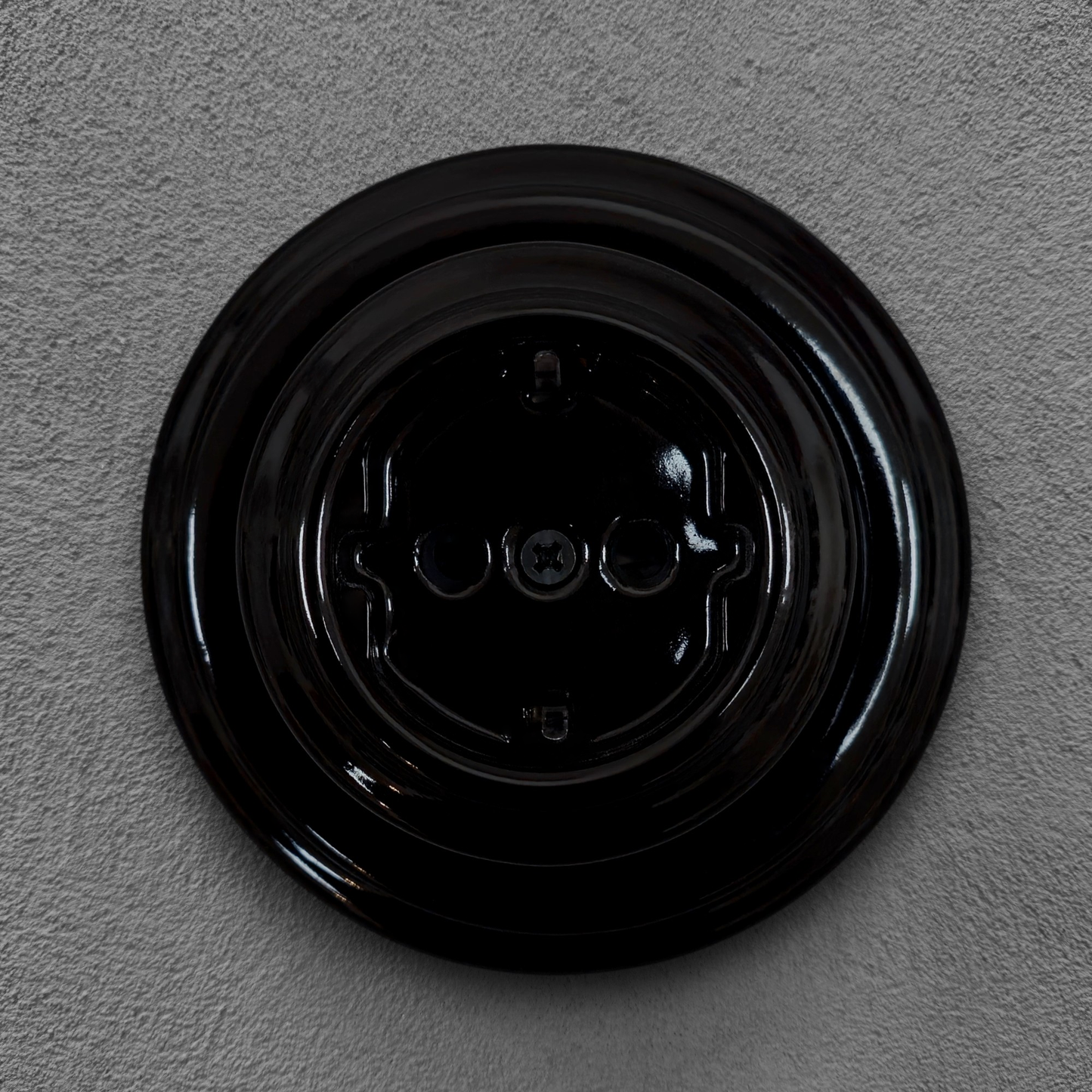Surface-Mounting German Schuko Power Socket Porcelain Loft Retro Electrical Vintage Cottage Ceramic Black