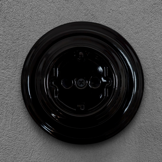 Surface-Mounting German Schuko Power Socket Porcelain Loft Retro Electrical Vintage Cottage Ceramic Black
