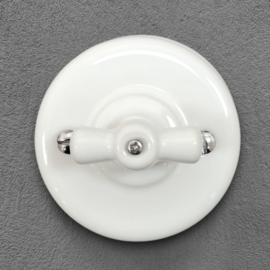 Rotary Light Switch Porcelain Loft Retro Type 2 Double One-way Surface-Mounting Vintage Cottage Ceramic White