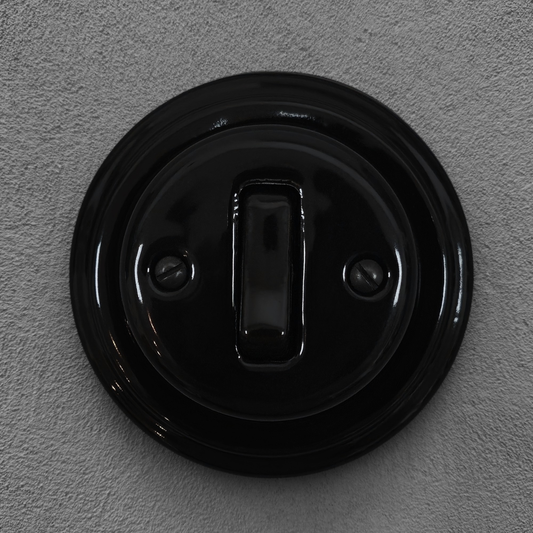 Surface-Mounting 1 Gang Two-Way Light Switch Porcelain Loft Retro Vintage Cottage Ceramic Black