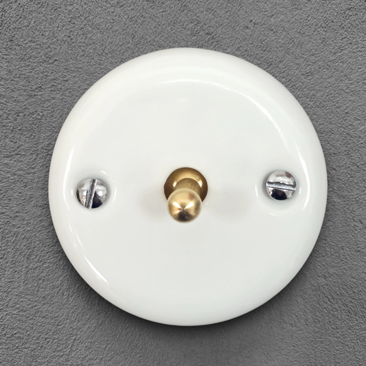 Porcelain Loft Retro Toggle Wall Light Switch Cover 1-gang 2-way Surface-Mounting Vintage Cottage Home Decor White