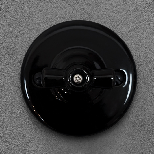 Rotary Light Switch Porcelain Loft Retro Type - 3 Crossing Surface-Mounting Vintage Cottage Ceramic Black