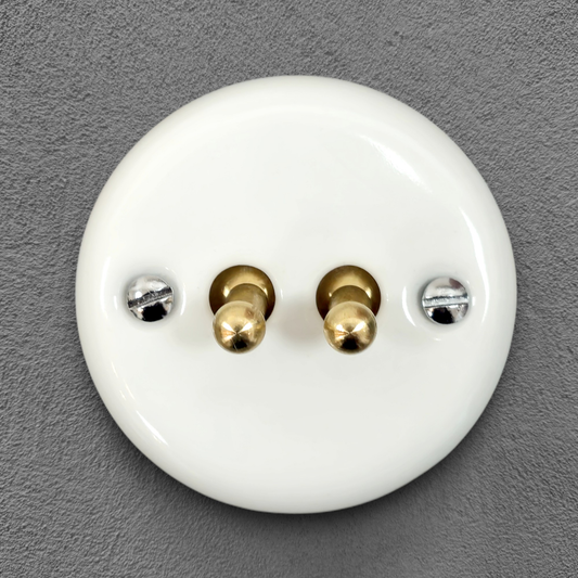 Porcelain Loft Retro Toggle Wall Light Switch Cover 2-gang 2-way Surface-Mounting Vintage Cottage Home Decor White