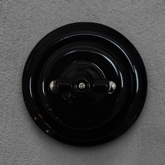 Surface-Mounting Rotary Light Switch Type - 3 Crossing Porcelain Loft Retro Vintage Cottage Ceramic Black