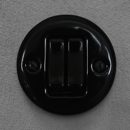 Light Switch Porcelain Loft Retro 2 Gang Two-way Surface-Mounting Vintage Cottage Ceramic Black