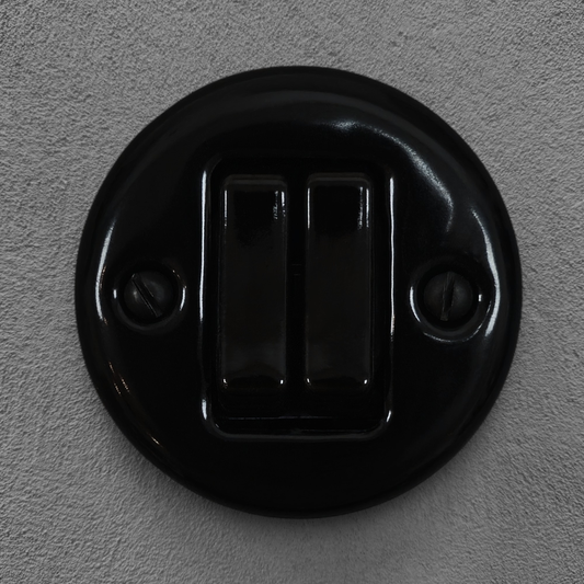 Light Switch Porcelain Loft Retro 2 Gang Two-way Surface-Mounting Vintage Cottage Ceramic Black