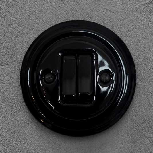 Surface-Mounting 2 Gang Two-Way Light Switch Porcelain Loft Retro Vintage Cottage Ceramic Black