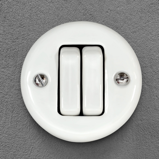 Light Switch Porcelain Loft Retro 2 Gang Two-way Surface-Mounting Vintage Cottage Ceramic White