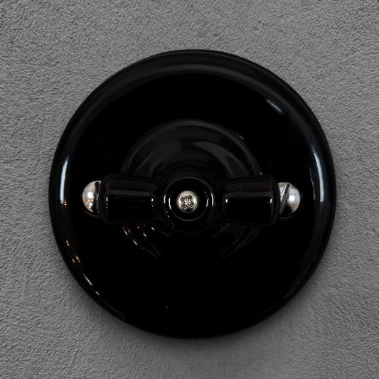 Rotary Light Switch Porcelain Loft Retro Type 2 Double One-way Surface-Mounting Vintage Cottage Ceramic Black