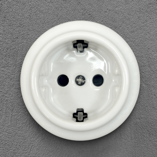 Power Socket Porcelain Loft Retro Electrical German Schuko Surface-Mounting Vintage Cottage Ceramic White