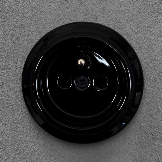 Power Socket Porcelain Loft Retro Electrical French Schuko Surface-Mounting Vintage Cottage Ceramic Black