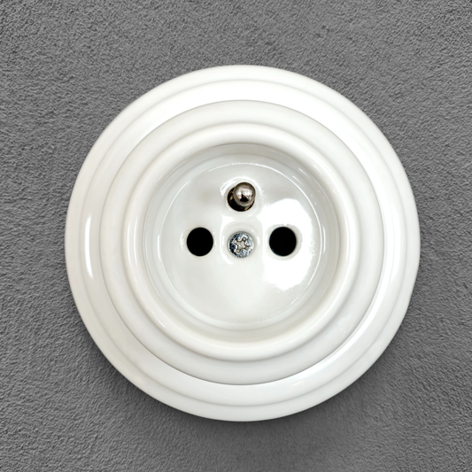 Surface-Mounting French Power Socket Porcelain Loft Retro Electrical Vintage Cottage Ceramic White