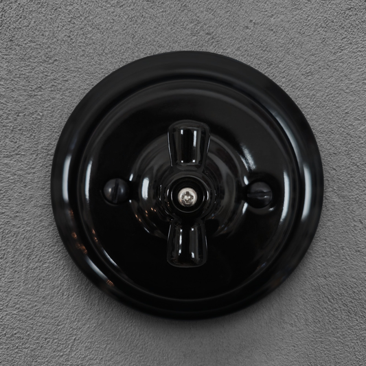 Surface-Mounting Rotary Light Switch Type-1 Single Two-way Porcelain Loft Retro Vintage Cottage Ceramic Black