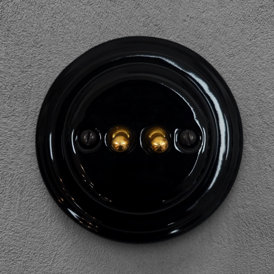 Surface-Mounting Cover 2 Gang Two-Way Toggle Wall Light Switch Porcelain Loft Retro Vintage Cottage Home Decor Black