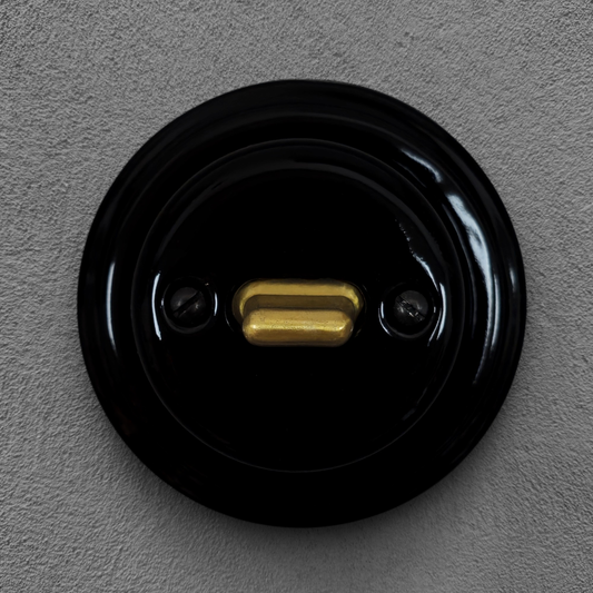Toggle Wall Light Switch Porcelain Cover 1 Crossing / Intermediate Switch Surface Mounted Loft Retro Vintage Cottage Ceramic Black