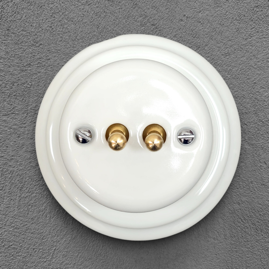 Surface-Mounting Cover 2 Gang Two-Way Toggle Wall Light Switch Porcelain Loft Retro Vintage Cottage Home Decor White