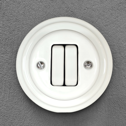 Surface-Mounting 2 Gang Two-Way Light Switch Porcelain Loft Retro Vintage Cottage Ceramic White
