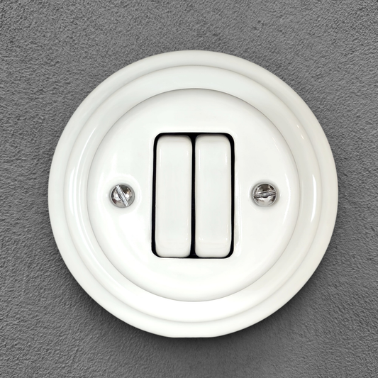 Surface-Mounting 2 Gang Two-Way Light Switch Porcelain Loft Retro Vintage Cottage Ceramic White