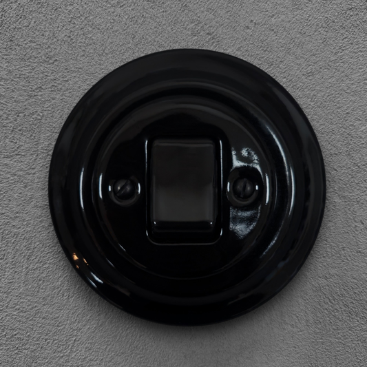 Light Switch Porcelain Loft Retro Button Switch Fat Key 1 Gang Two Pole Flush-Mounting Vintage Cottage Ceramic Home Decor Black