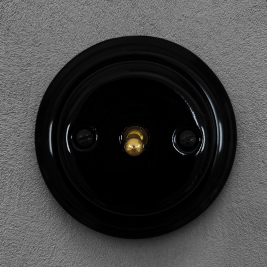 Surface-Mounting Cover 1 Gang Two-Way Toggle Wall Light Switch Porcelain Loft Retro Vintage Cottage Home Decor Black