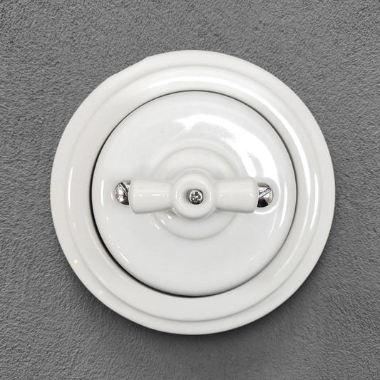 Surface-Mounting Rotary Light Switch Type - 2 Double One-way Porcelain Loft Retro Vintage Cottage Ceramic White