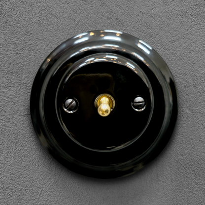 Toggle Light Switch Porcelain Loft Retro Toggle Wall Light Switch Cover 1-gang 2-way Flush Mounted Vintage Cottage Home Ceramic Black