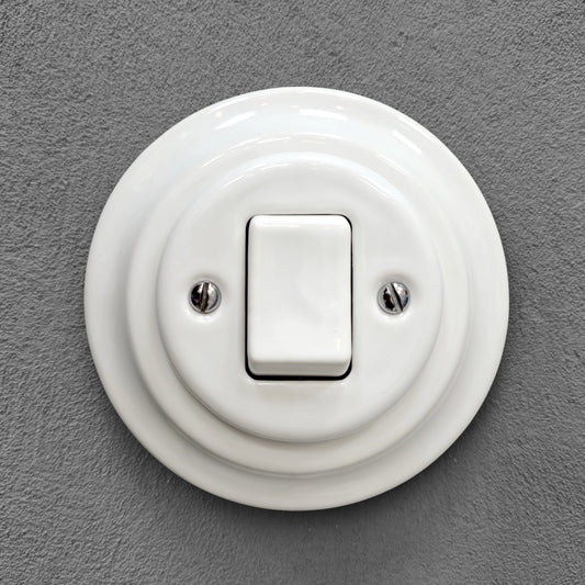 Light Switch Porcelain Loft Retro Button Switch 1 Gang Two-Pole Flush-Mounting Vintage Cottage Ceramic Home Decor White