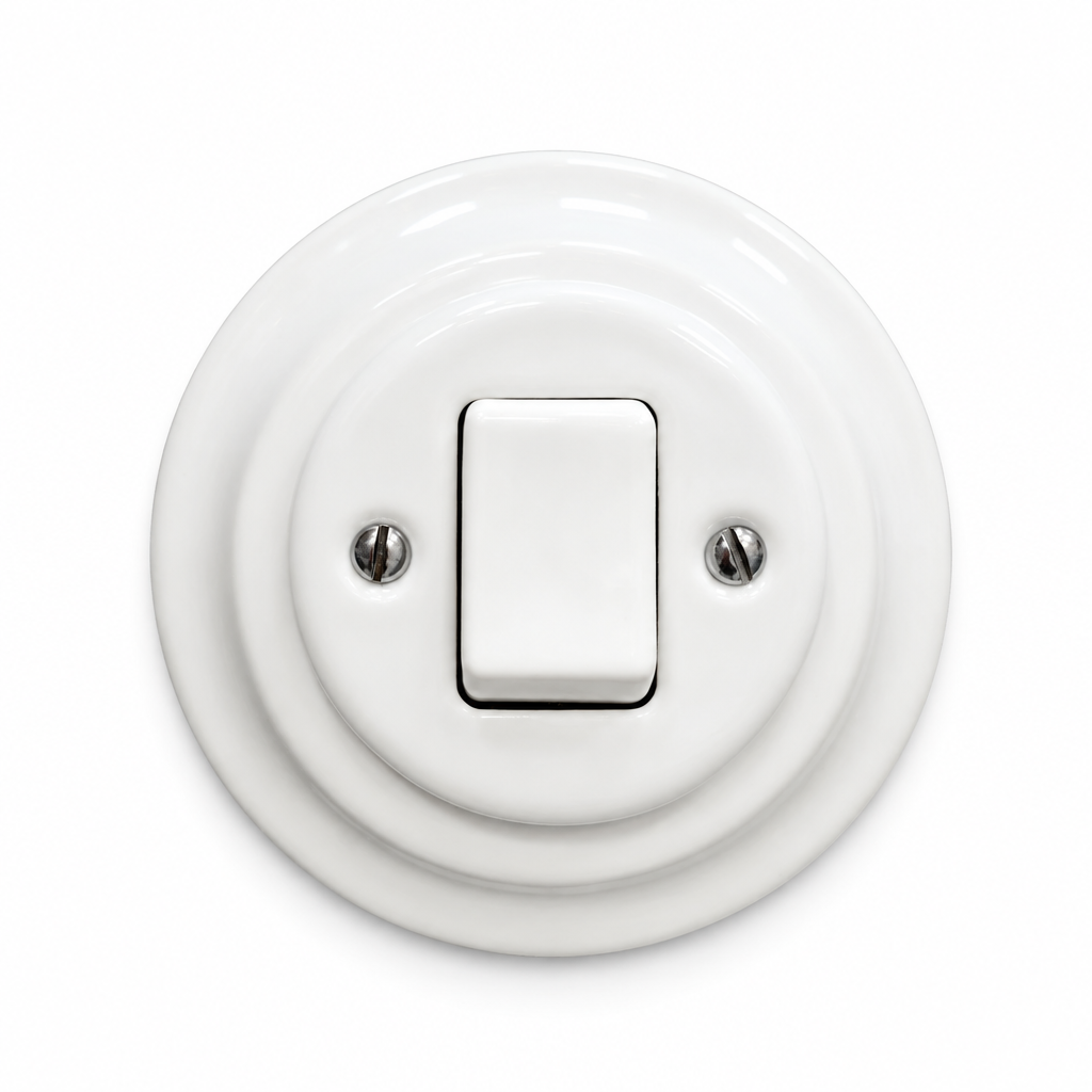Flush Mount 1-Gang Two-Pole Rocker Light Switch - Single in White Porcelain