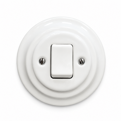 Flush Mount 1-Gang Two-Pole Rocker Light Switch - Single in White Porcelain