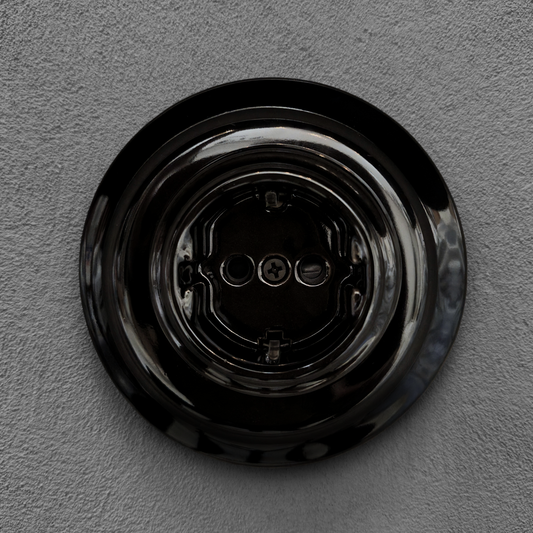 Power Sockets Porcelain German Schuko Loft Retro Electrical Flush-Mounting Vintage Cottage Ceramic Black